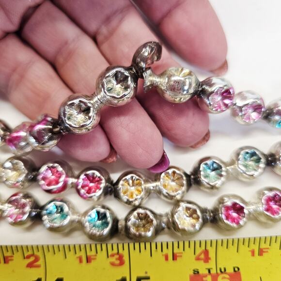 Vintage Silver Pink Green Double Bead & Double Indent Mercury Glass Garland 96" - Picture 9 of 11